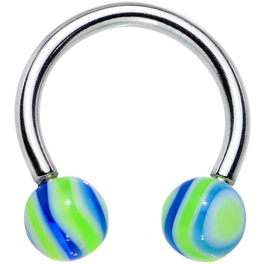14 Gauge 7/16 Blue Lime Green HYPNOTIC Horsehoe Circular Barbell