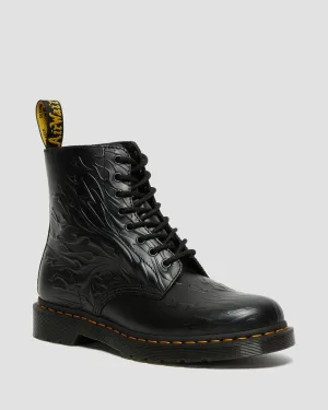 1460 Flames Black Polished Smooth Leather Lace Up Boot