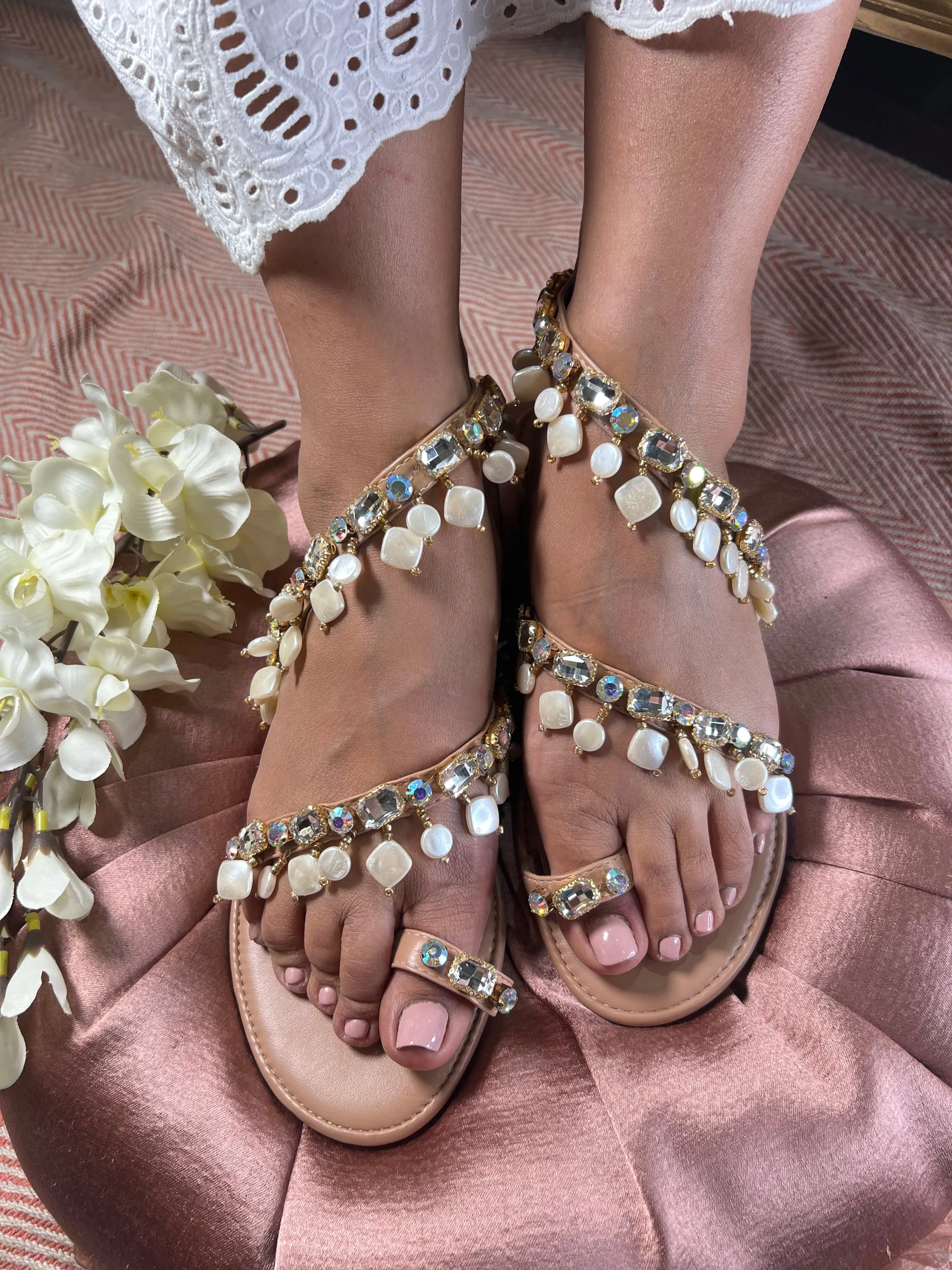 Anklet-Style Crystal Embellished Flats