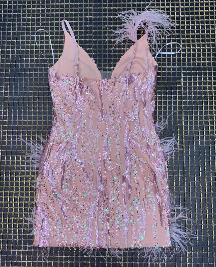 Antonella Mini Feather Sequin Dress