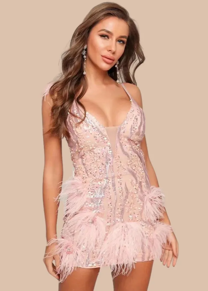 Antonella Mini Feather Sequin Dress