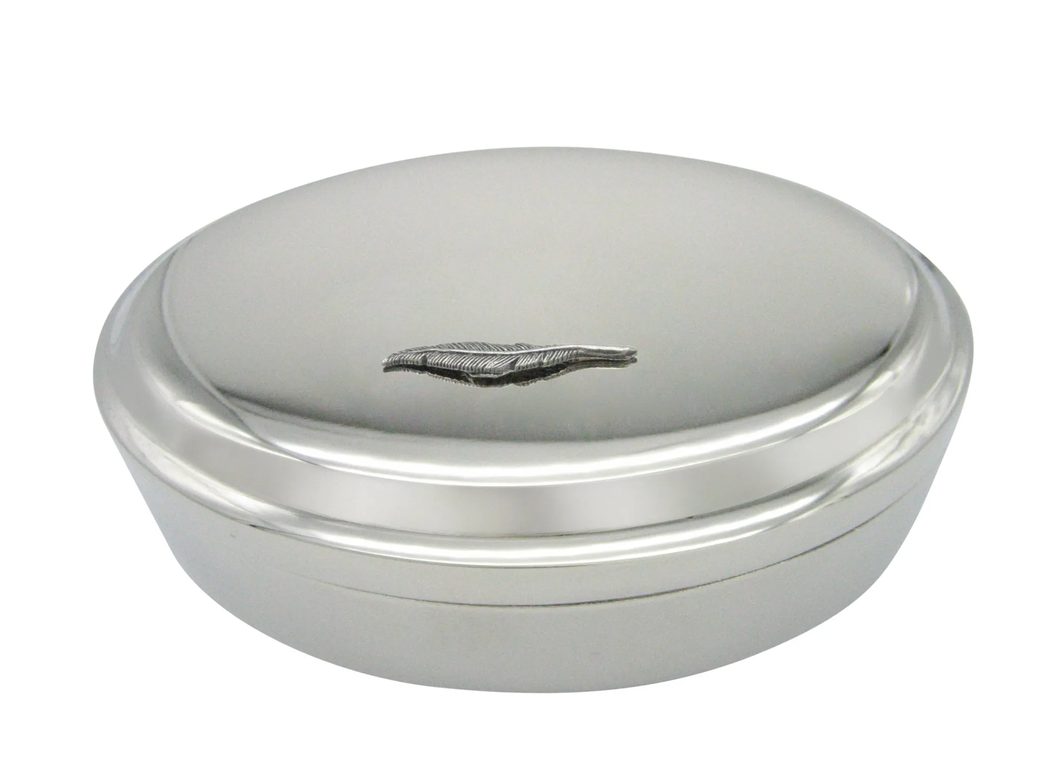 Author Quill Feather Pendant Oval Trinket Jewelry Box