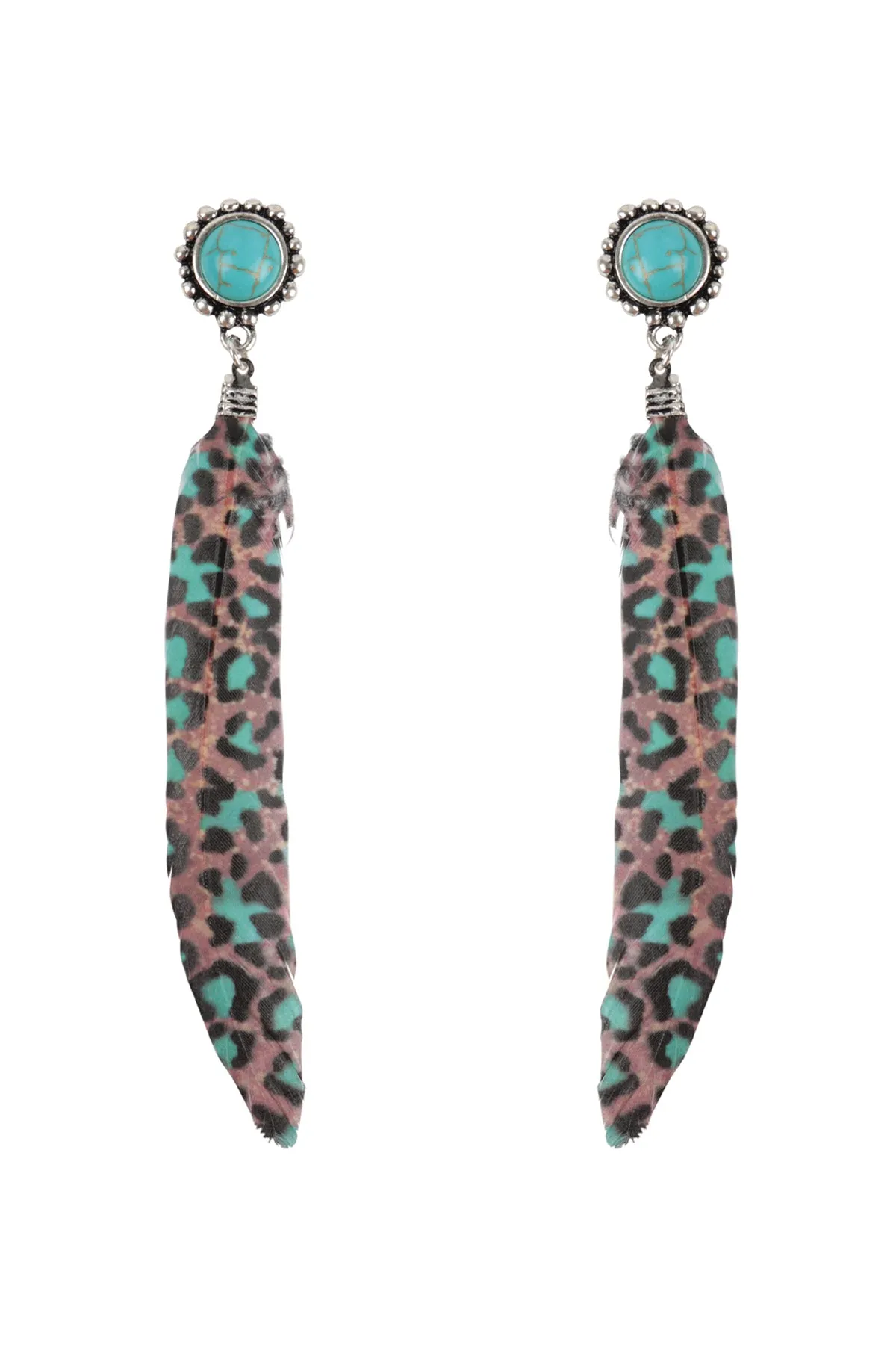 AZTEC PATTERN WESTERN CONCHO FEATHER DROP EARRINGS