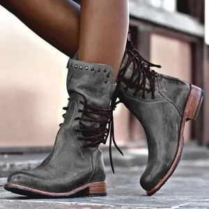 Back Zipper Vintage Boots Lace-Up Holiday Mid-calf Boots