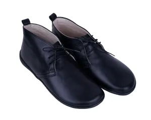 Black Ankle Boots Wide Barefoot Shoes Smooth Leather Handmade 6mm Rubber Outsole