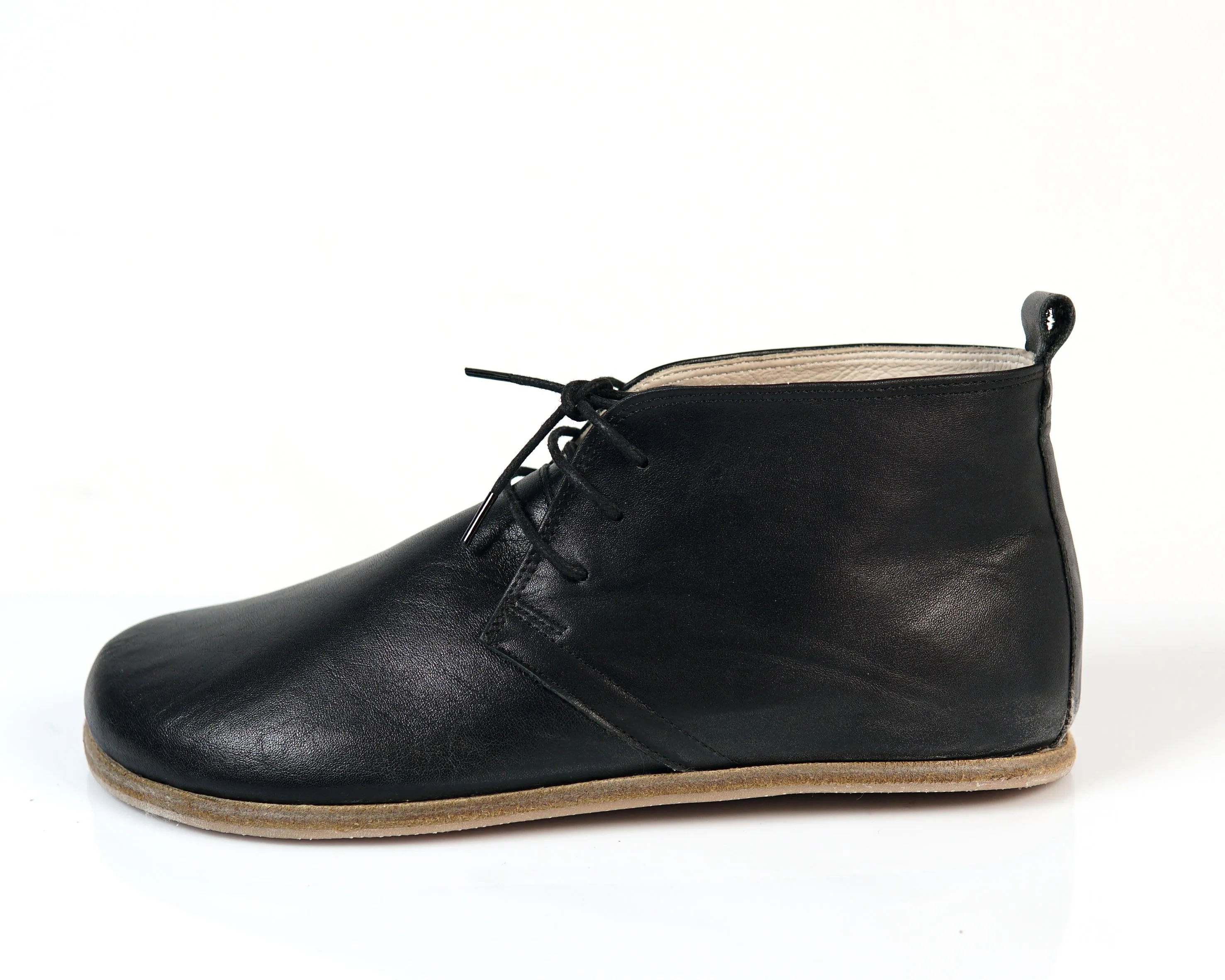 Black Ankle Boots Wide Barefoot Smooth Leather Handmade Shoes
