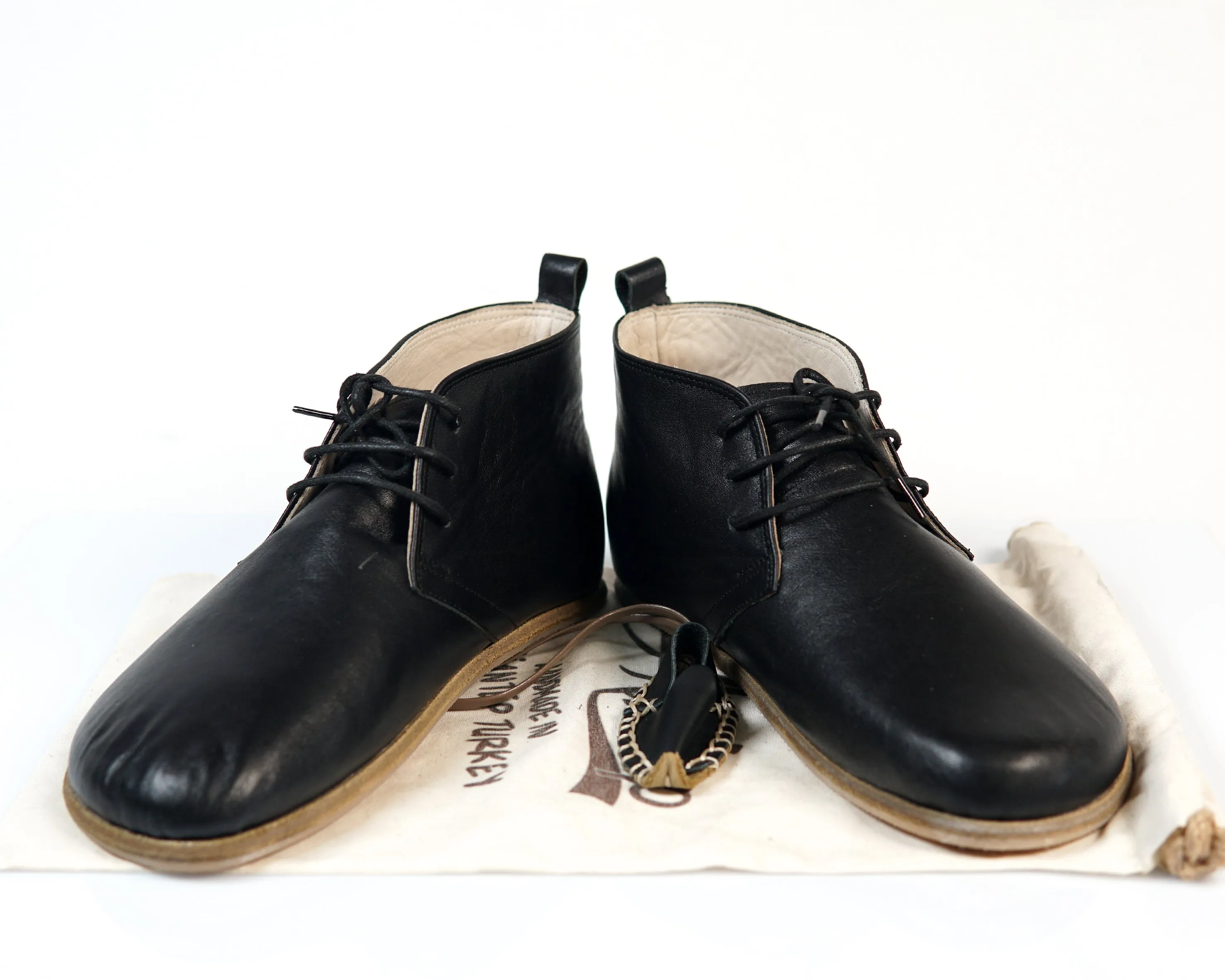 Black Ankle Boots Wide Barefoot Smooth Leather Handmade Shoes