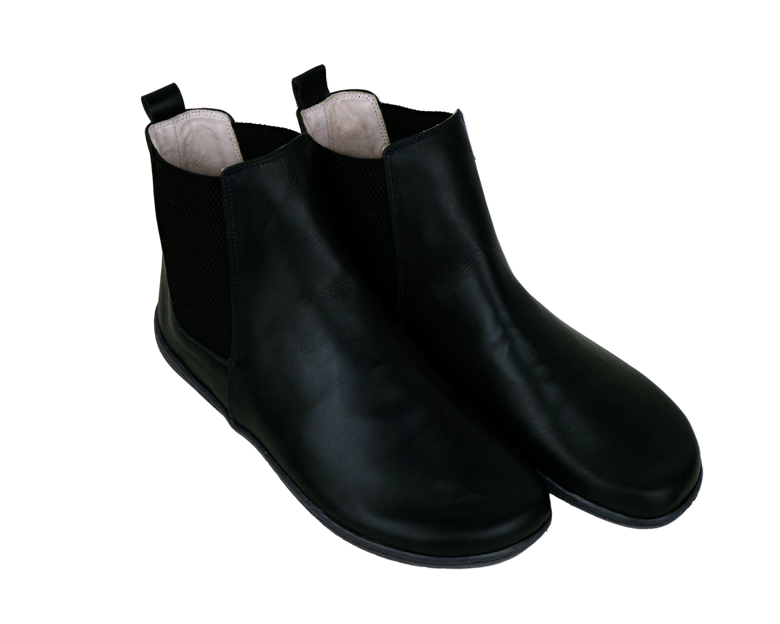 Black Chelsea Boots Wide Barefoot Shoes Smooth Leather Handmade 6mm Rubber Outsole