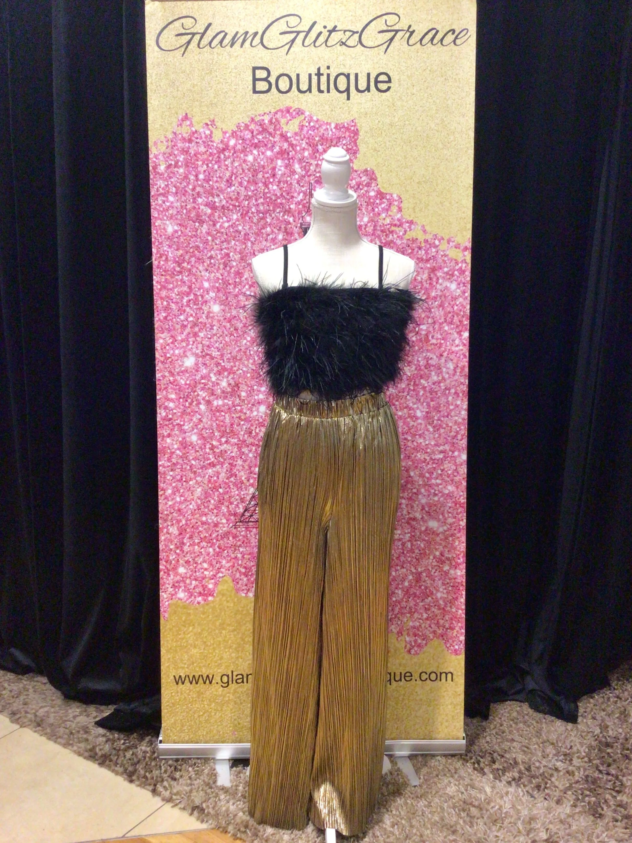 Black Feather Halter Top