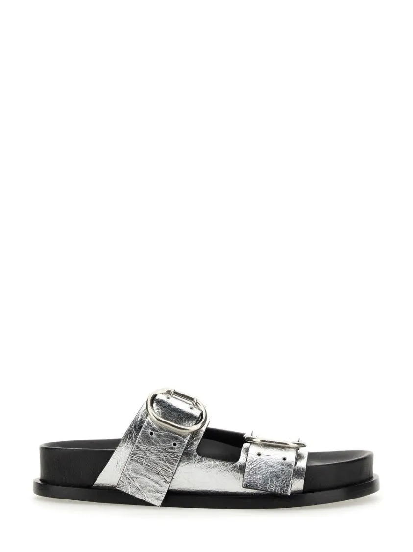 Black Leather Sandals With Buckle Detail