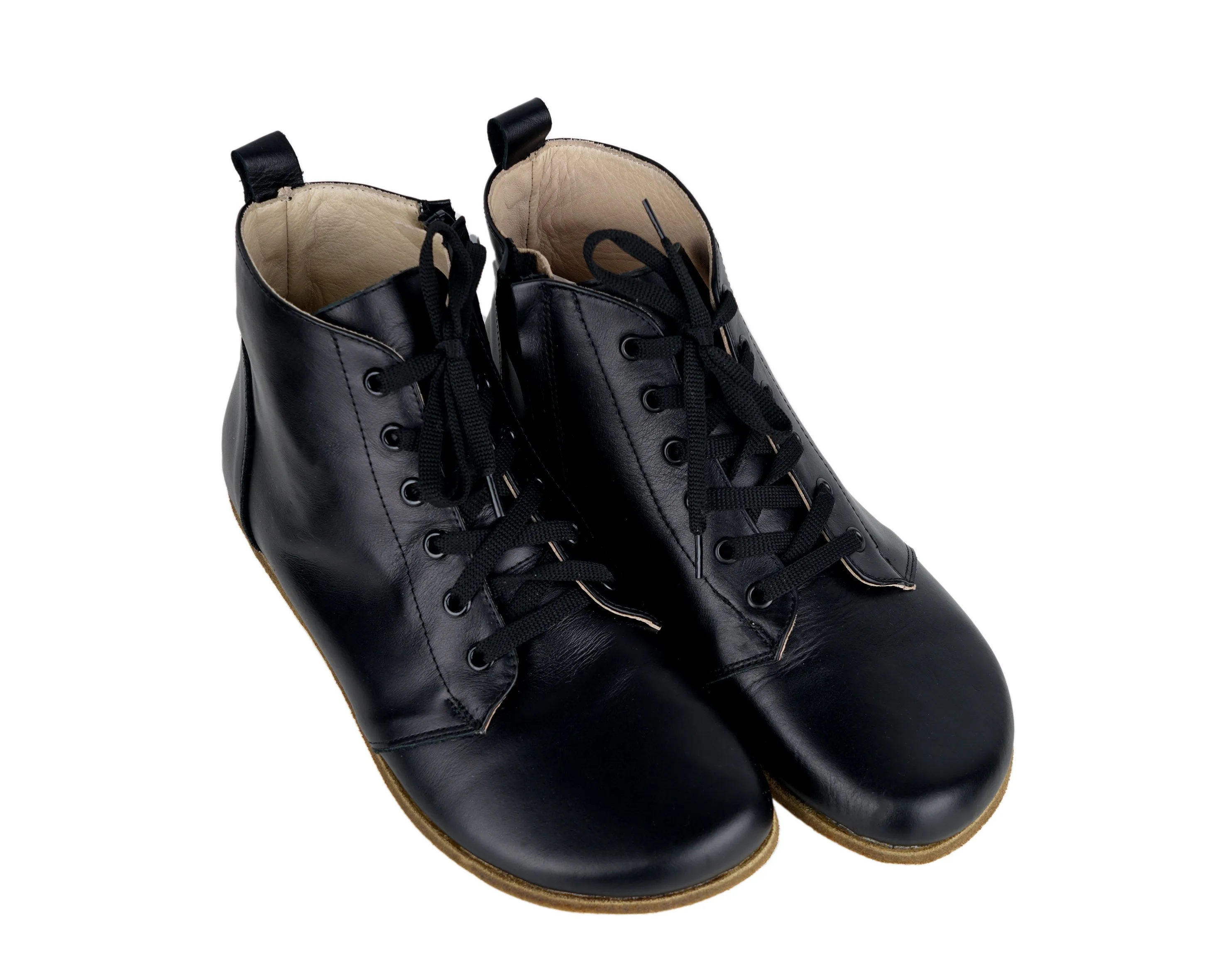 Black Short Boots Wide Barefoot Smooth Leather Handmade Shoes