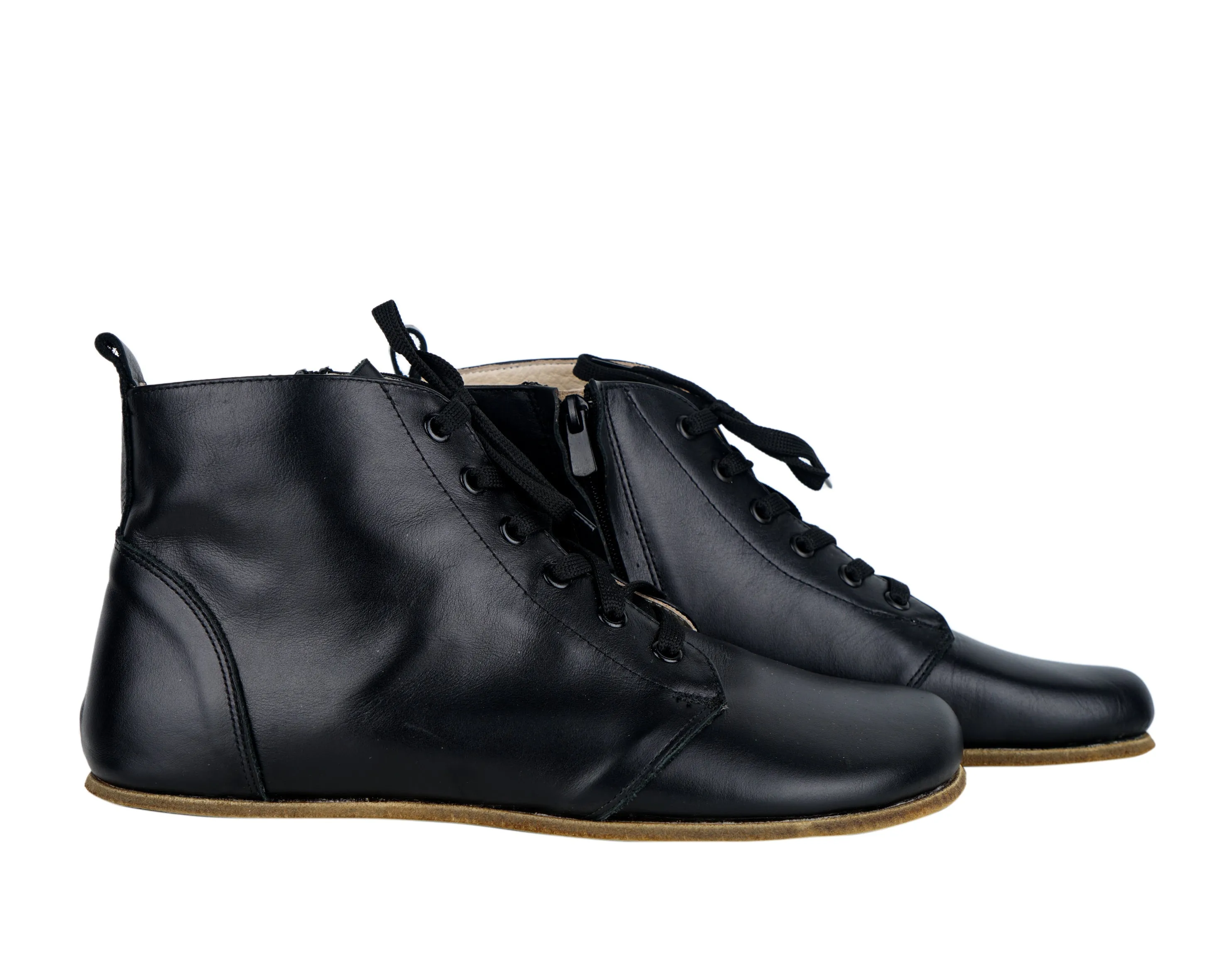 Black Short Boots Wide Barefoot Smooth Leather Handmade Shoes