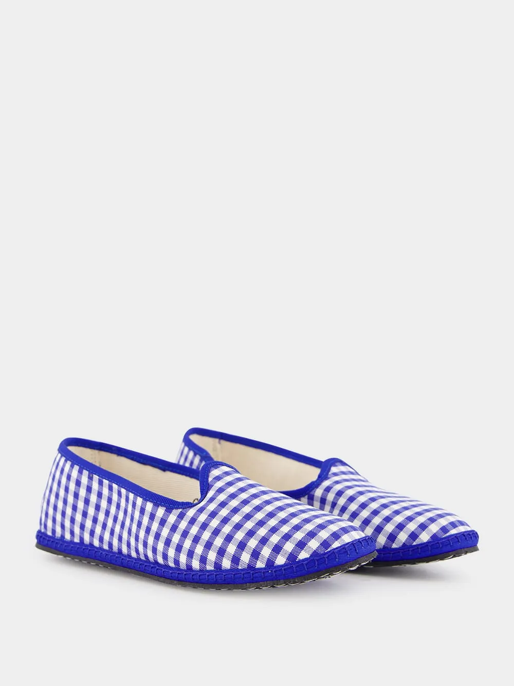 Blue Checked Slip-On Loafers