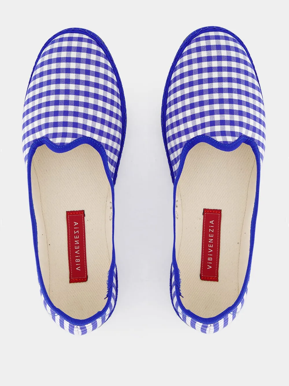 Blue Checked Slip-On Loafers