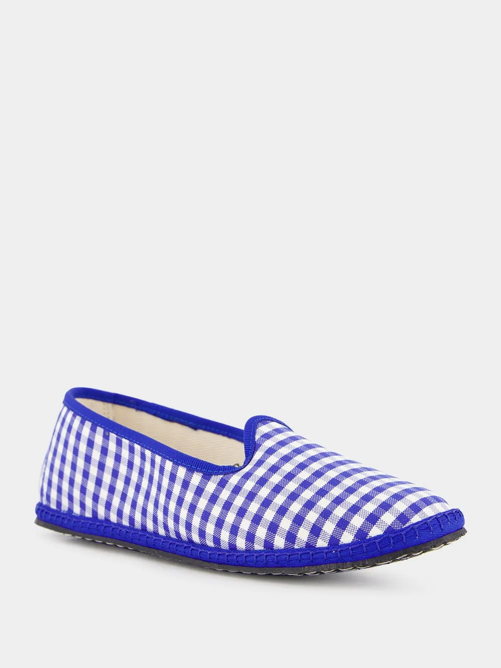 Blue Checked Slip-On Loafers