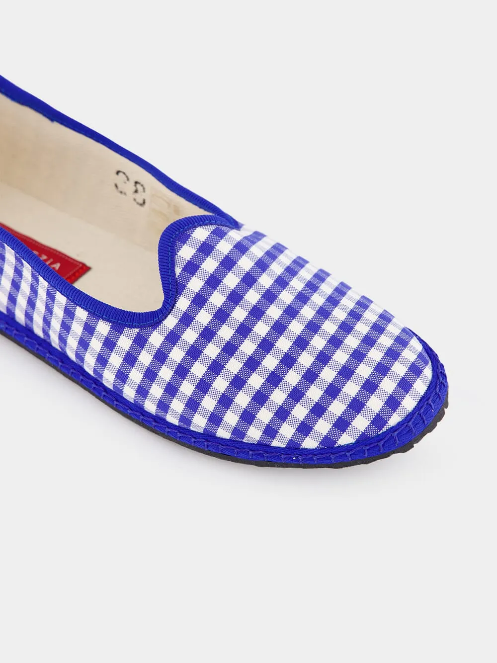 Blue Checked Slip-On Loafers