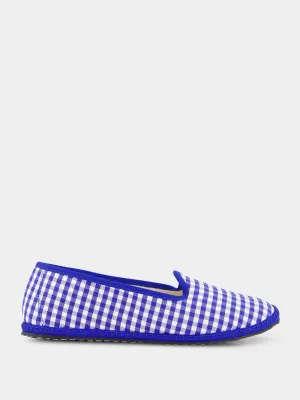 Blue Checked Slip-On Loafers