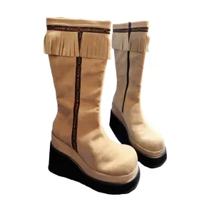 Bottes à plateformes vintage à franges