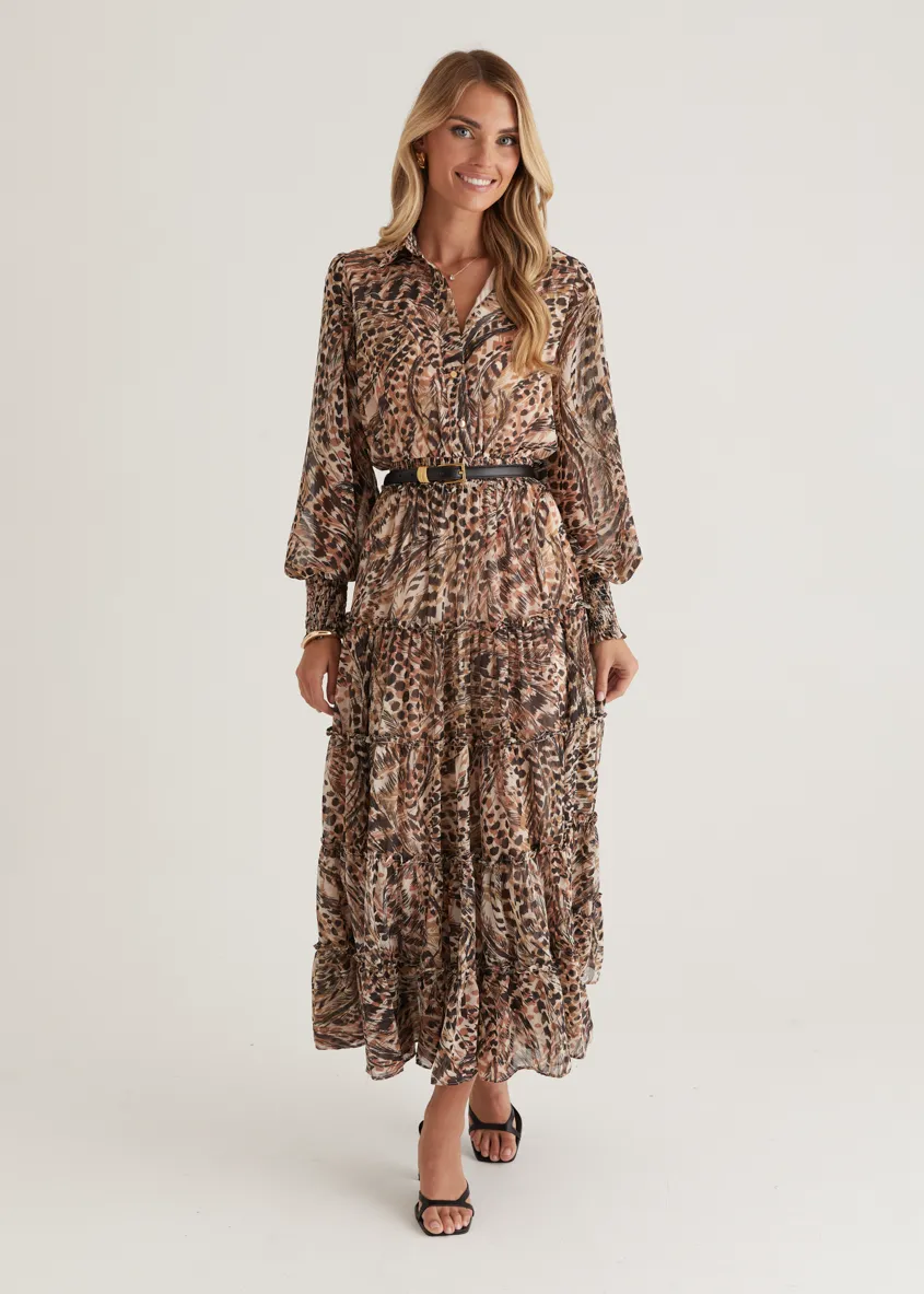 Brigette Maxi Dress - Peach Feather