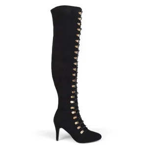 Brinley Co. Womens Regular and Wide Calf Vintage Almond Toe Over-the-knee Boots Black, 11 Regular US