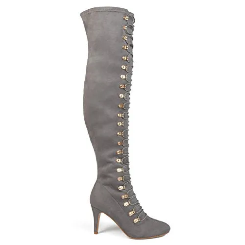 Brinley Co. Womens Regular and Wide Calf Vintage Almond Toe Over-the-knee Boots Grey, 7.5 Regular US