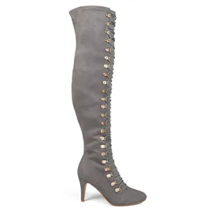 Brinley Co. Womens Regular and Wide Calf Vintage Almond Toe Over-the-knee Boots Grey, 7.5 Regular US