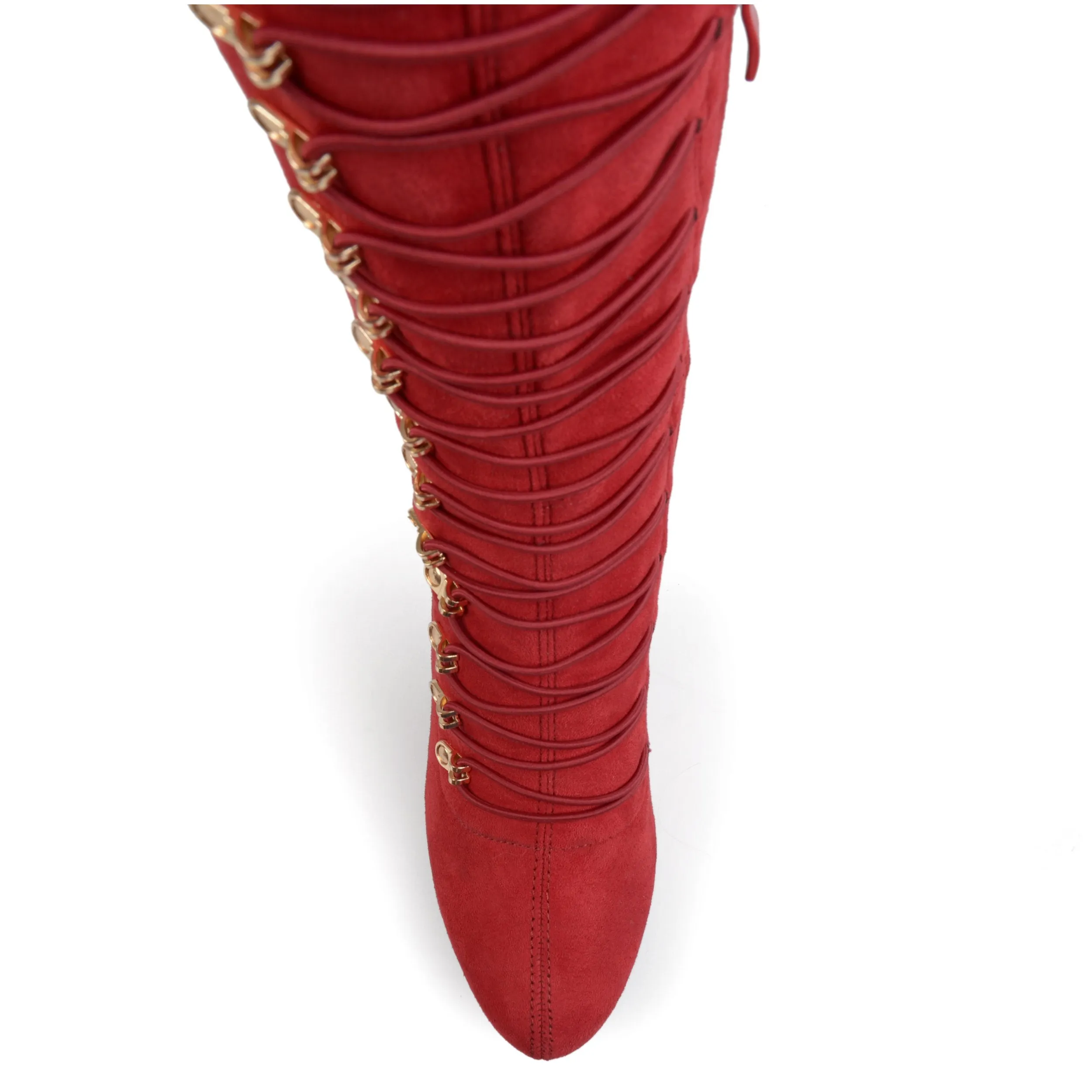 Brinley Co. Womens Regular and Wide Calf Vintage Almond Toe Over-the-knee Boots Red, 7 Regular US