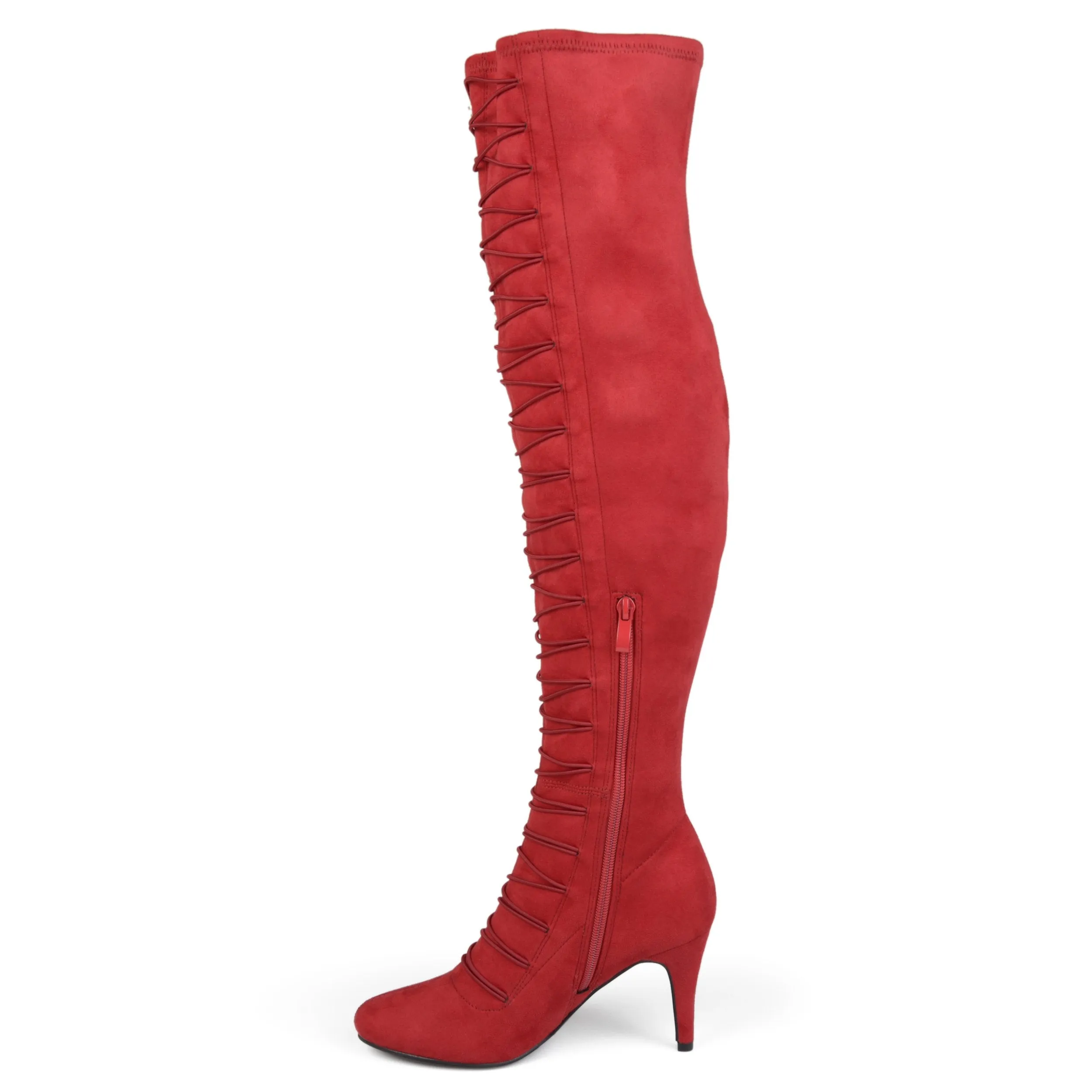 Brinley Co. Womens Regular and Wide Calf Vintage Almond Toe Over-the-knee Boots Red, 7 Regular US