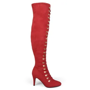 Brinley Co. Womens Regular and Wide Calf Vintage Almond Toe Over-the-knee Boots Red, 7 Regular US