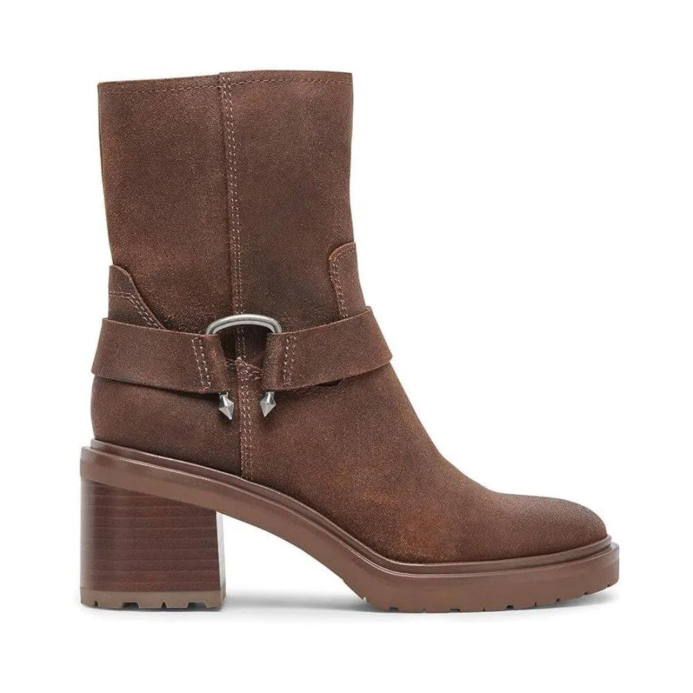 Camros Brown Suede Harness Heeled Ankle Boots