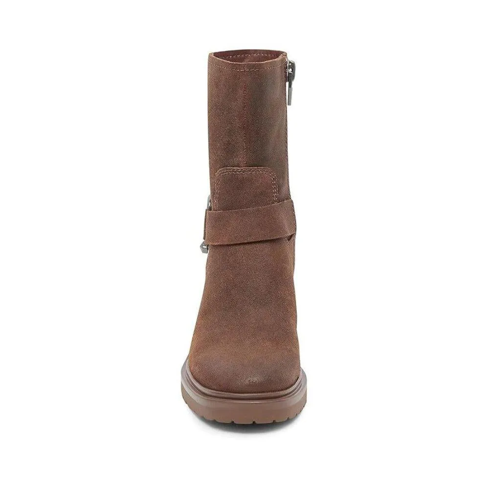 Camros Brown Suede Harness Heeled Ankle Boots