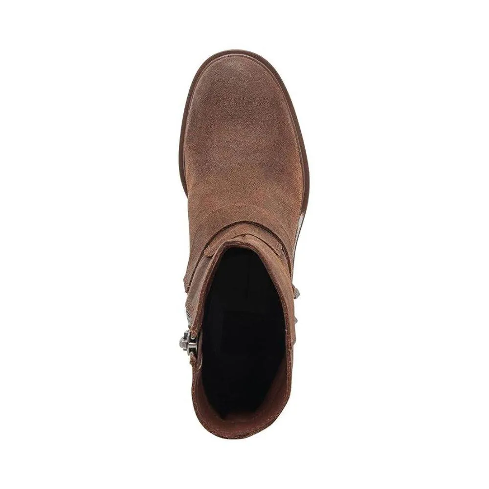Camros Brown Suede Harness Heeled Ankle Boots