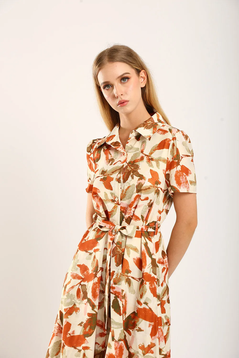 Carter Midi Dress in Brown Floral