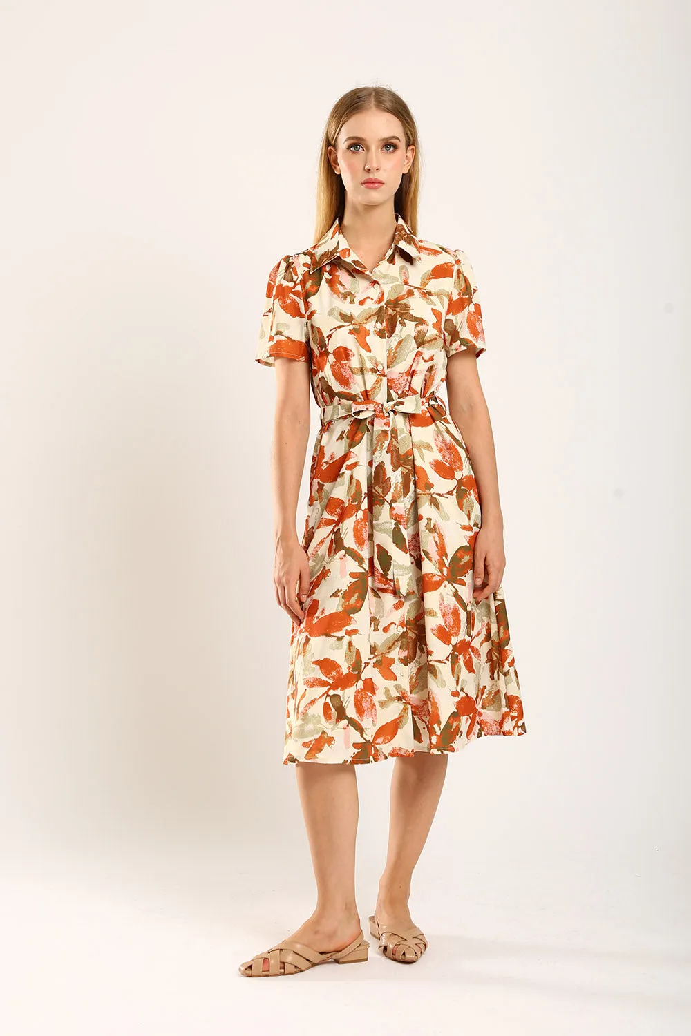 Carter Midi Dress in Brown Floral