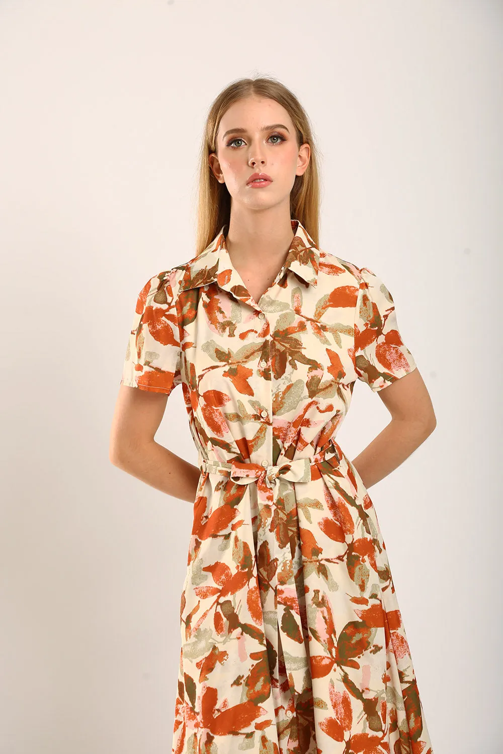 Carter Midi Dress in Brown Floral