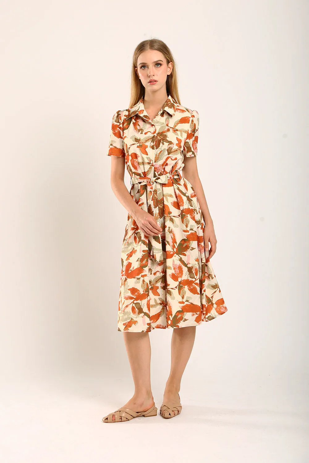 Carter Midi Dress in Brown Floral