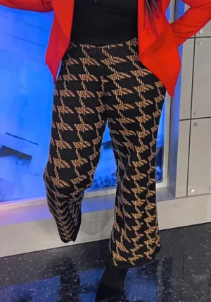 Chic Geometric Print High-Waist Slightly Flared Knit Pants