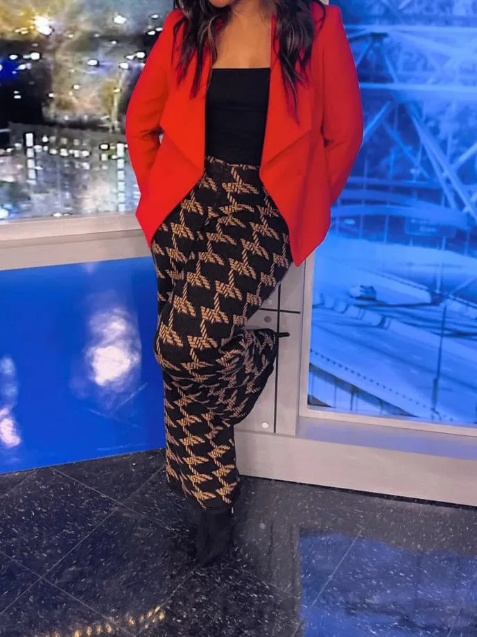 Chic Geometric Print High-Waist Slightly Flared Knit Pants