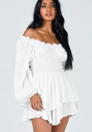 Chic Off-Shoulder Pleated Ruffle Long Sleeve Romper Dress