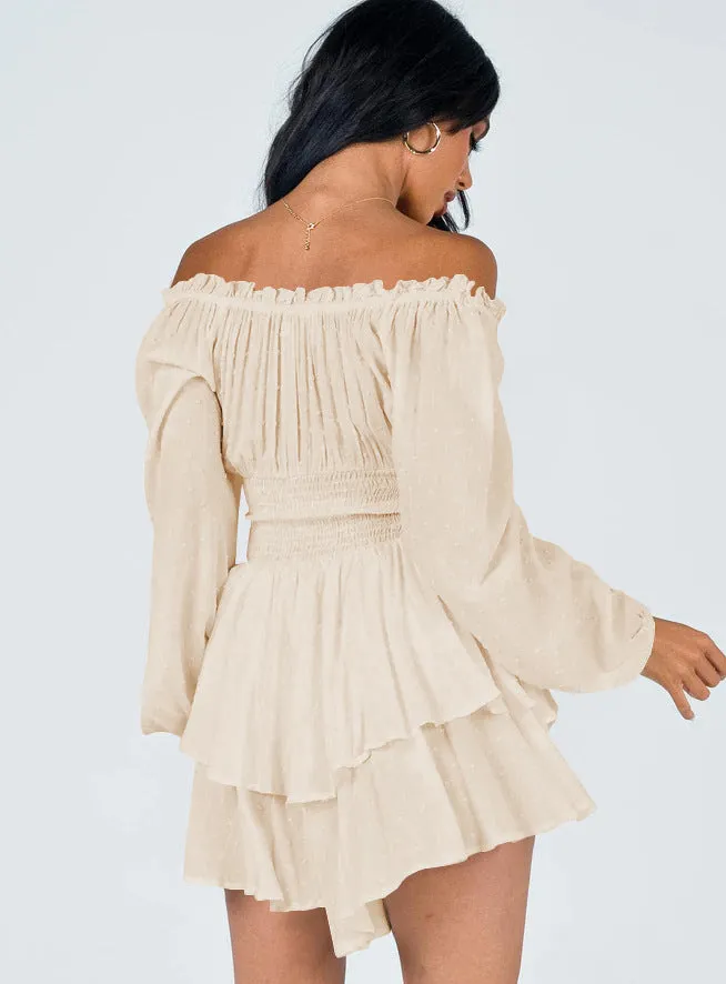 Chic Off-Shoulder Pleated Ruffle Long Sleeve Romper Dress