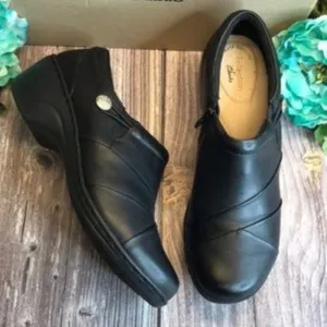 CLARKS Channing Ann Black Leather Flats 9.5M