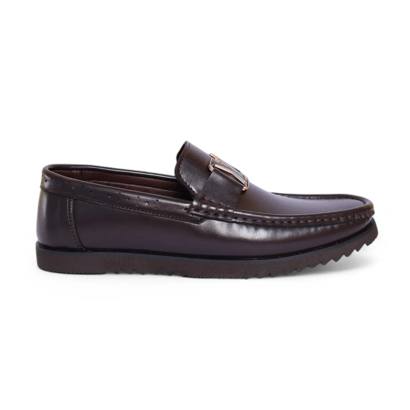 Classic Brown Leather Loafers – Luxe Metal Monogram Buckle