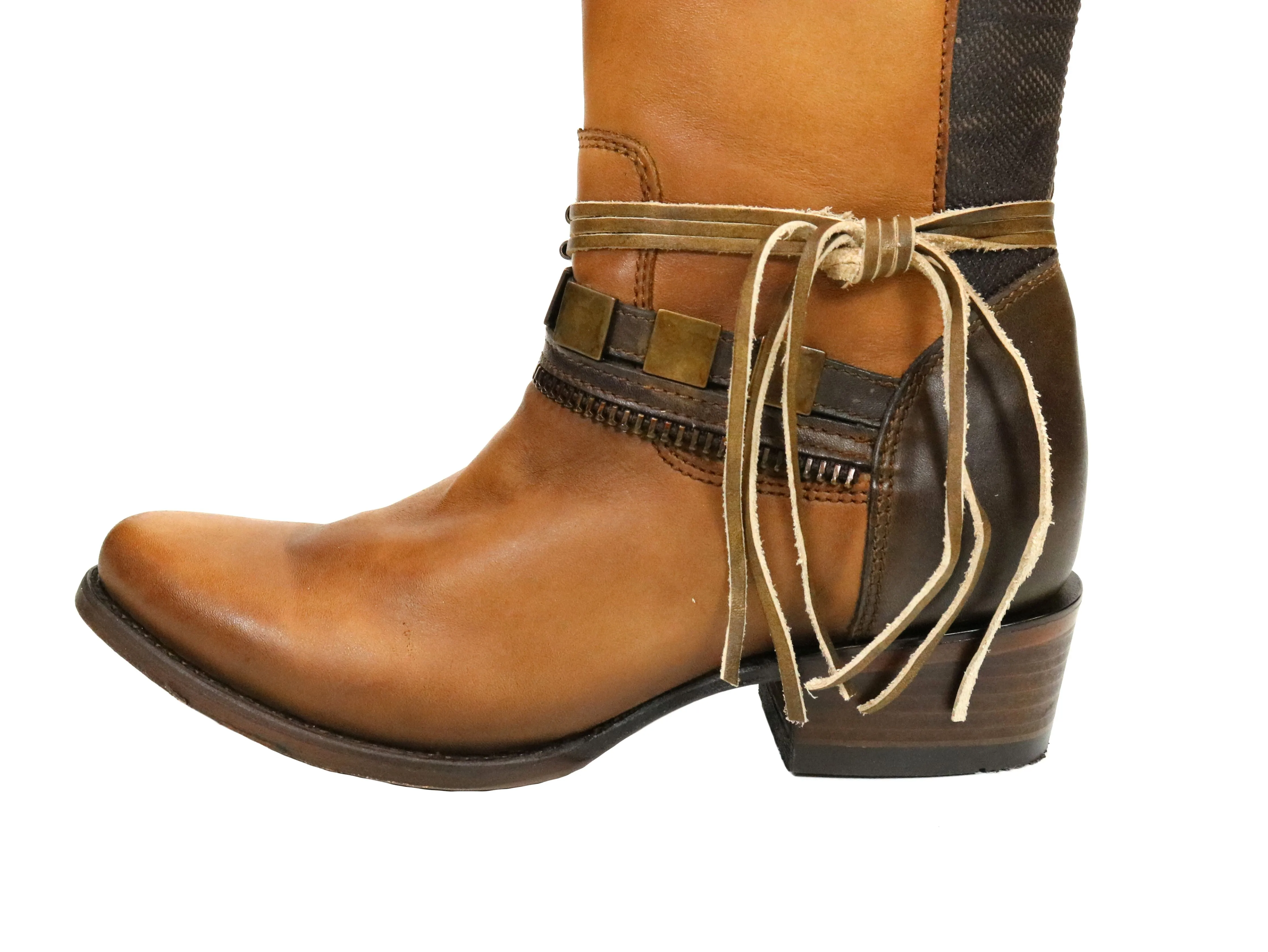 Corral Cognac Zip and Straps Riding Boots
