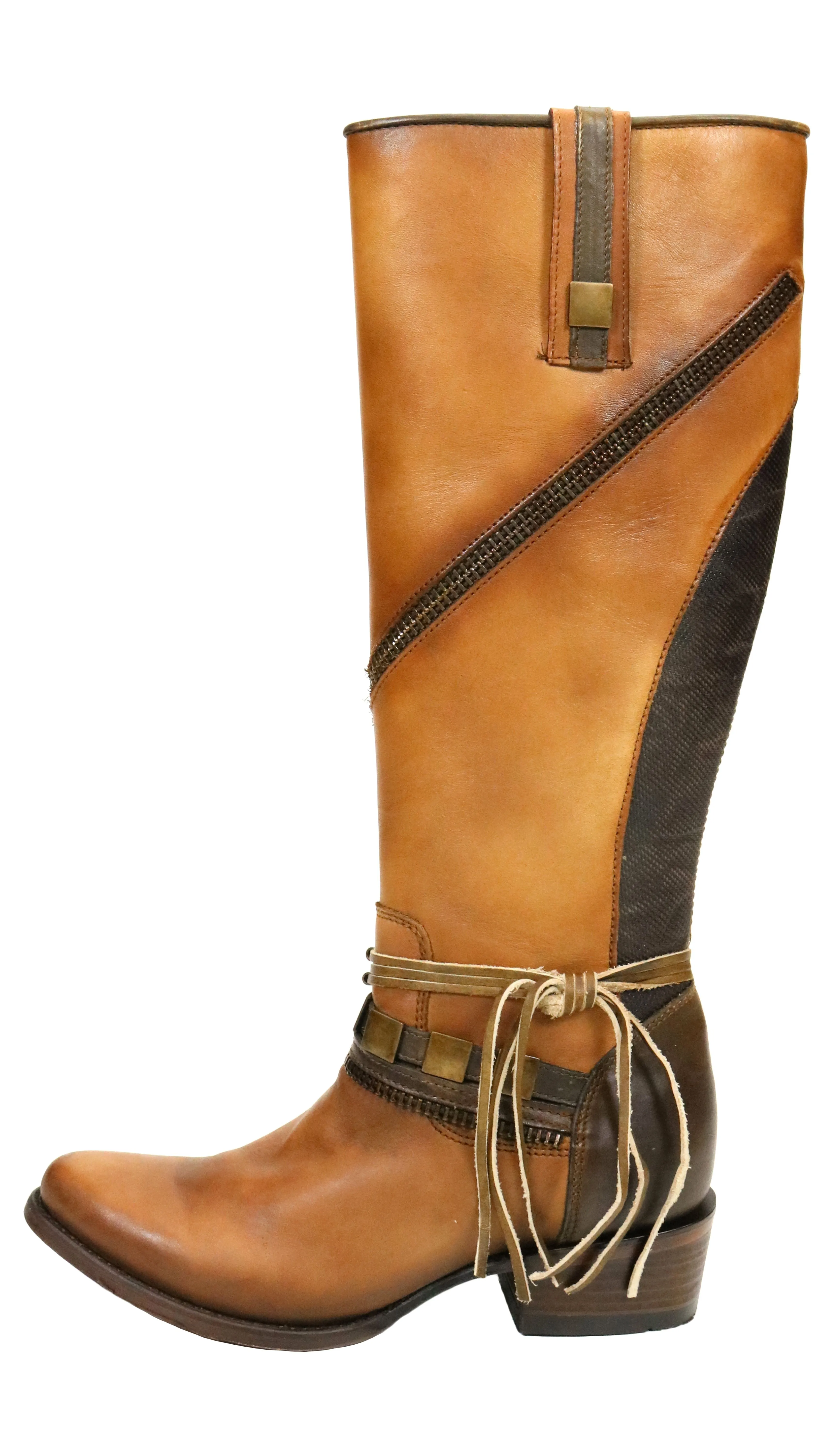 Corral Cognac Zip and Straps Riding Boots