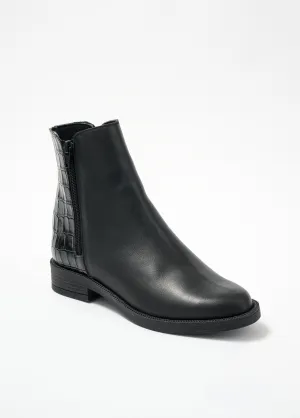 Crocodile-effect leather comfort width zipped boots