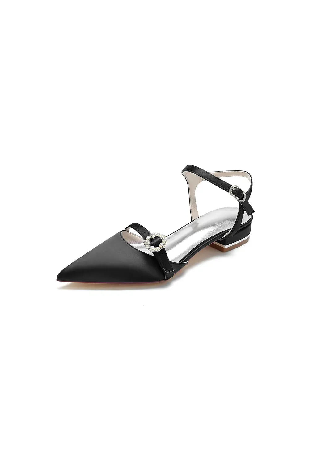 Crystal Buckle Strap Pointed Toe Flats