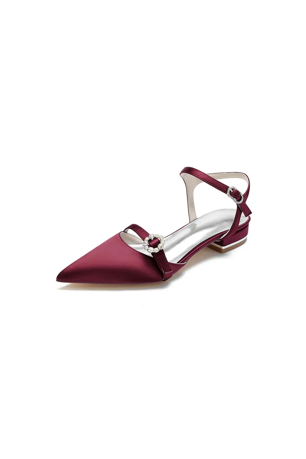 Crystal Buckle Strap Pointed Toe Flats