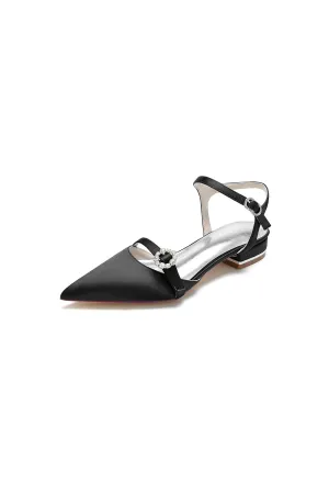 Crystal Buckle Strap Pointed Toe Flats