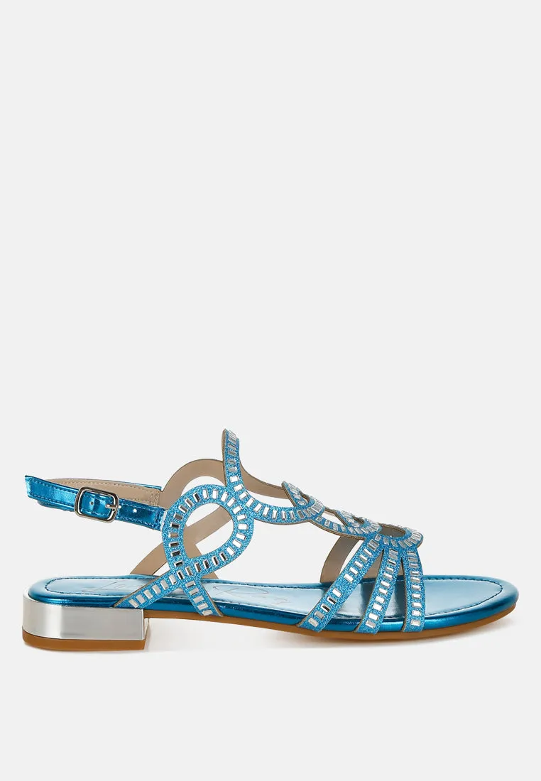 Cut Out Detail Rhinestone Flat Sandals By RAG