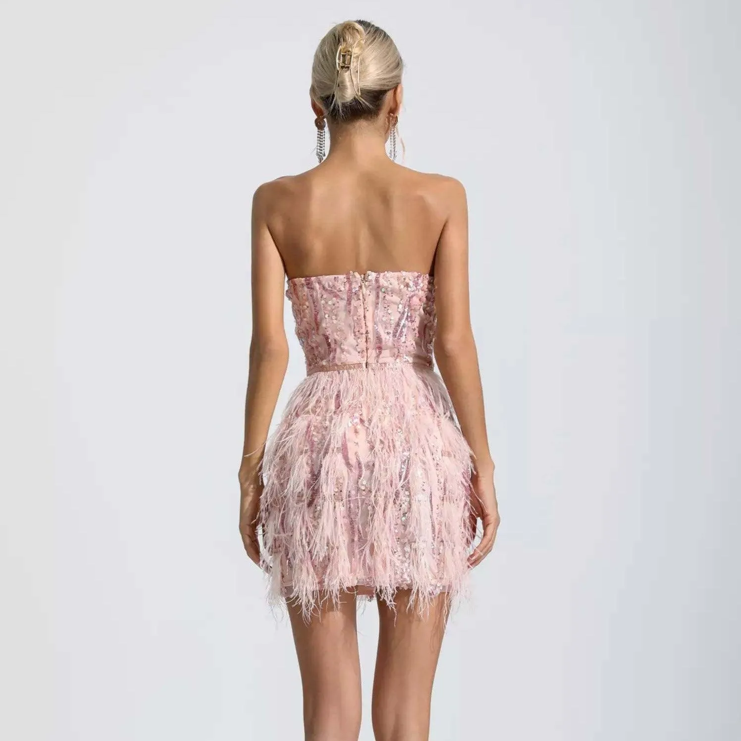 Dainty Doll Sequin Feather Fringe Mini Dress
